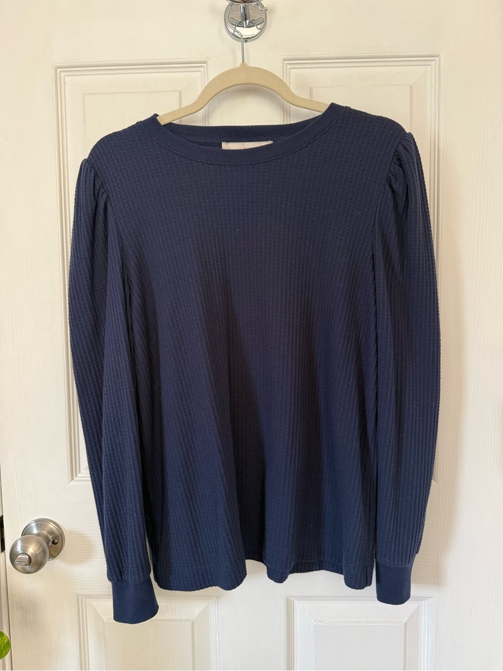 LOFT Navy Waffle-Knit Crewneck Sweater